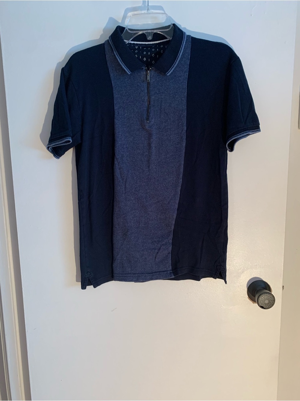 Denim & Flower , Men's Navy Two-Tone Polo Shirt with Zip Collar size M